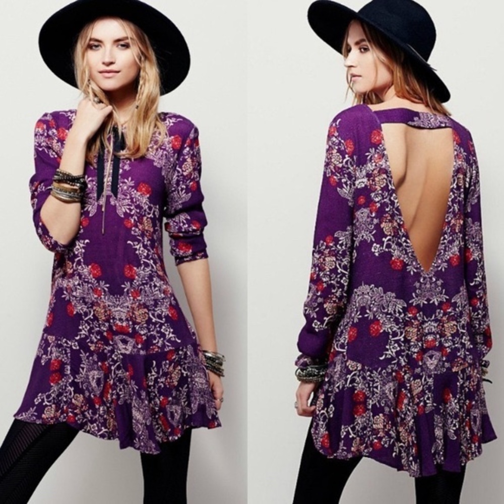 Free People Purple Floral Swing Dress Size Small